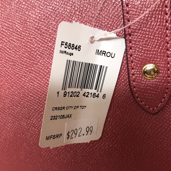 HP 🎉COACH CITY ZIP TOTE ROUGE RED + 3D BEAR CHARM - Picture 5 of 5